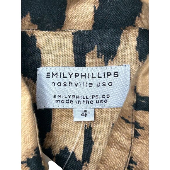 Emily Phillips Cheetah Girlfriend Button Down Linen Shirt Size 4 Made In USA - Picture 3 of 7